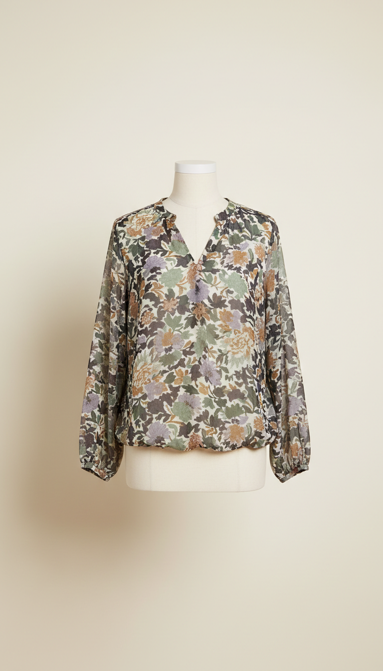 Dark floral chiffon blouse
